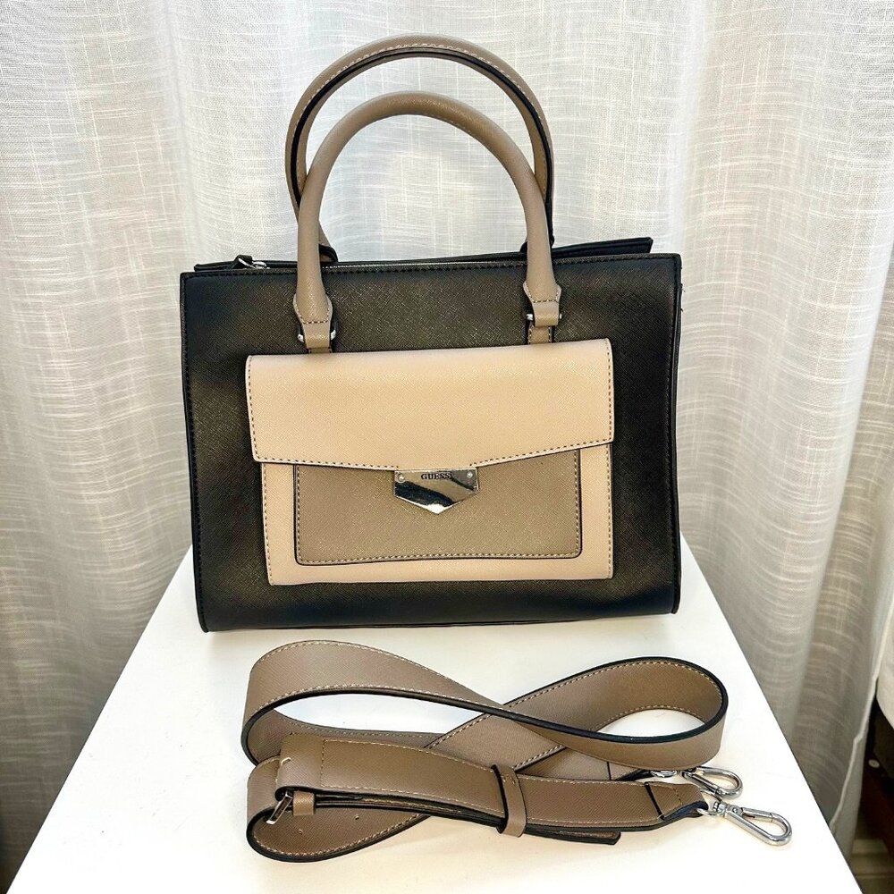 Guess Black & Beige Purse Satchel - LIKE NEW